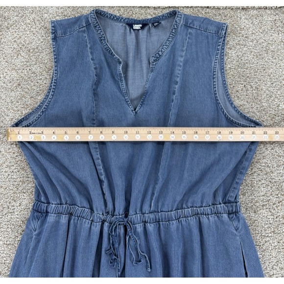 Lands End Lyocell Tiered Midi Dress Size XXL Blue Elastic Tie Waist Seam Pockets - Picture 8 of 12